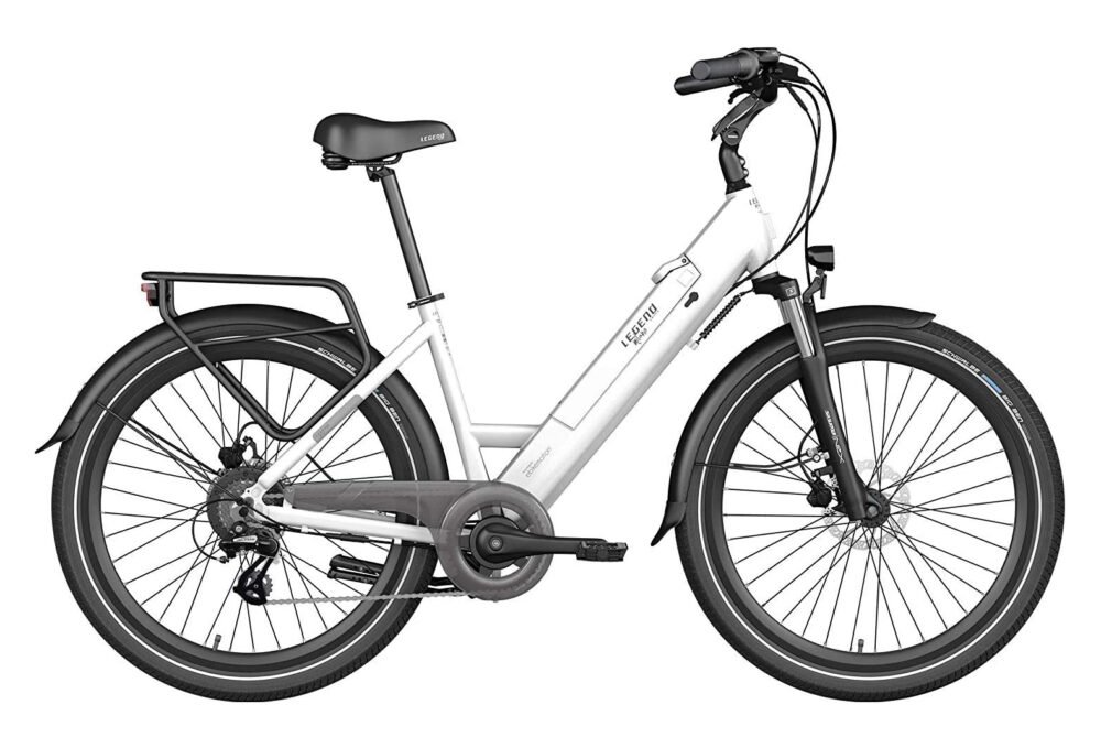 Legend Milano Vélo Electrique Ville Smart eBike Roues de 26 Pouces, Freins Disque Hydraulique, Batterie 36V 10.4Ah Sanyo-Panasonic (374.4Wh), Blanc Artic