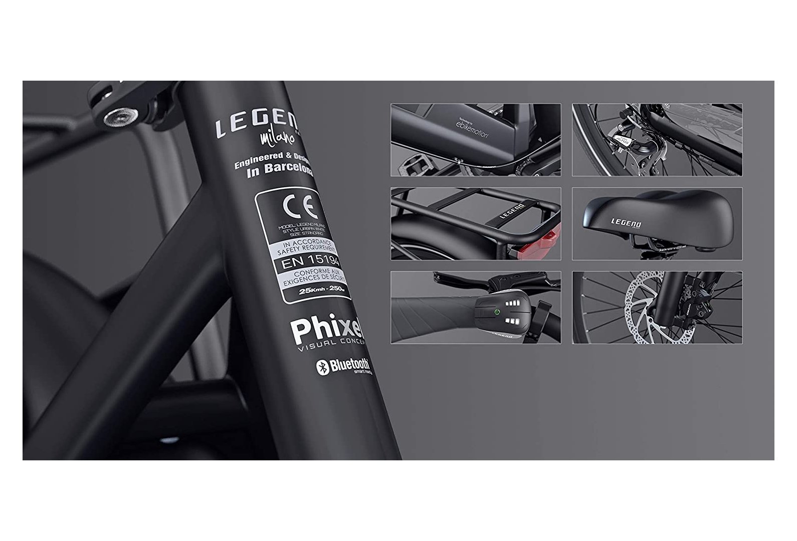 Legend Milano Vélo Electrique Ville Smart eBike Roues de 26 Pouces, Freins Disque Hydraulique Batterie 36V 10.4Ah Sanyo-Panasonic (374.4Wh) Noir Onyx – Image 2