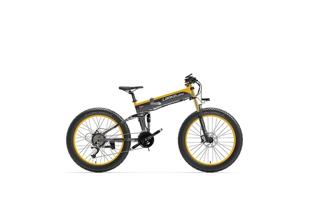 VTT électrique Pliable Lankeleisi XT750 Plus 1000W 26" Fat Bike 17.5Ah Jaune – Image 4