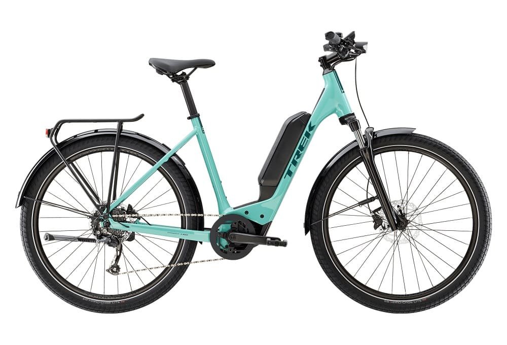 Vélo de Ville Électrique Trek Allant+ 5 Lowstep Shimano Altus 9V 725 Wh 650b Vert Sauge 2023