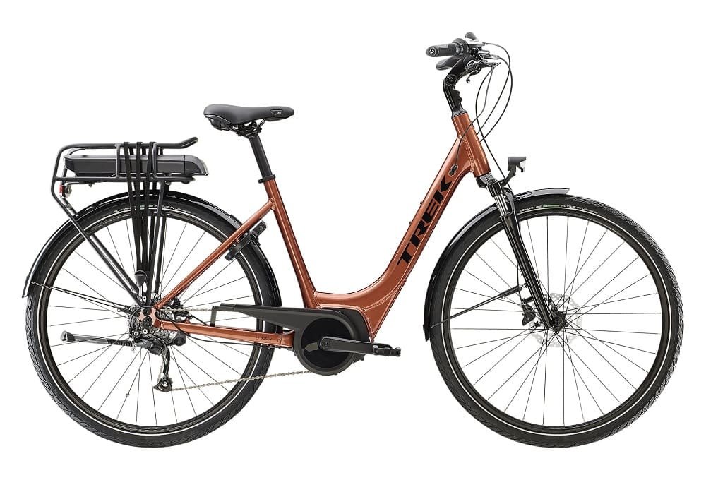 Vélo de Ville Électrique Trek Verve+ 1 Lowstep Shimano Tourney/Altus 8V 500 Wh Orange Foncé 2023