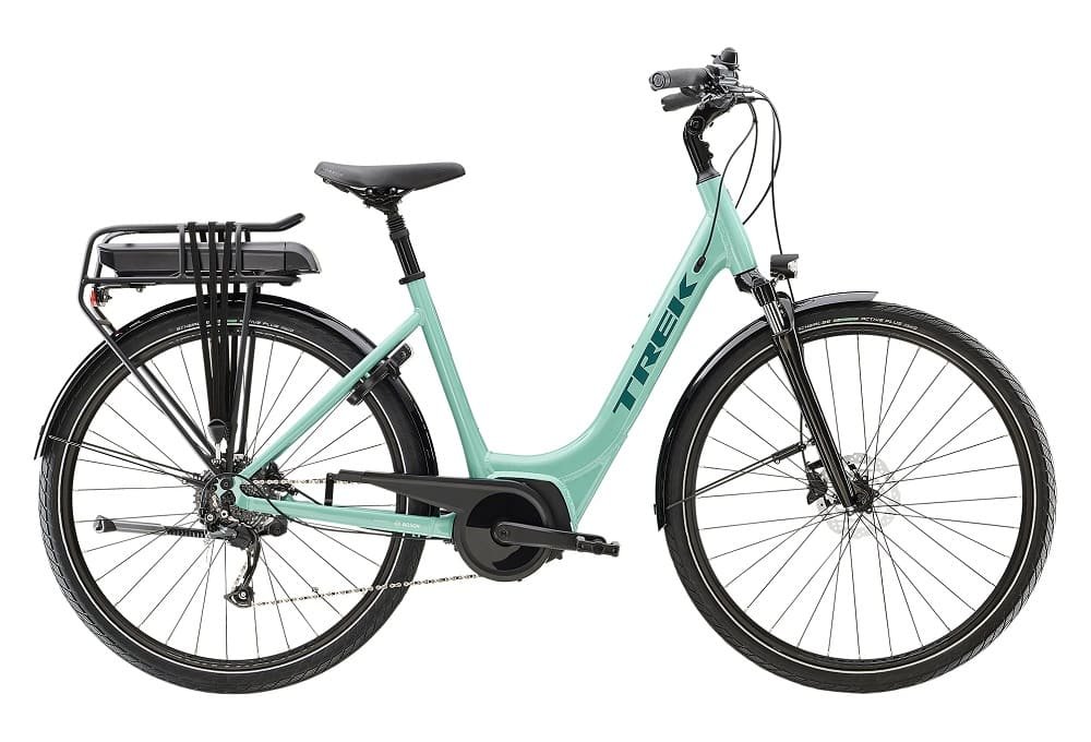 Vélo de Ville Électrique Trek Verve+ 2 Lowstep Shimano Acera/Altus 9V 400 Wh Vert Sauge 2023
