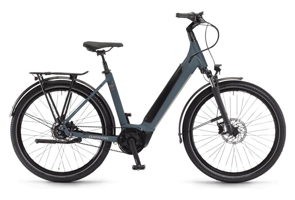 Vélo de Ville Électrique Winora Sinus R8Ef Wave Shimano Nexus Courroie 8V 500 Wh 650b Gris Bleu 2023