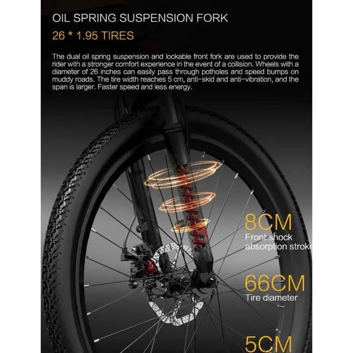 VTT électrique adulte 48 V Bezior X500 Pro 26 pouces Shimano 7 vitesses – Image 4