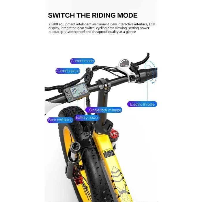 VTT électrique adulte pliant 48V 15Ah Bezior XF200 20 pouces Shimano 7 vitesses-Noir Jaune – Image 3