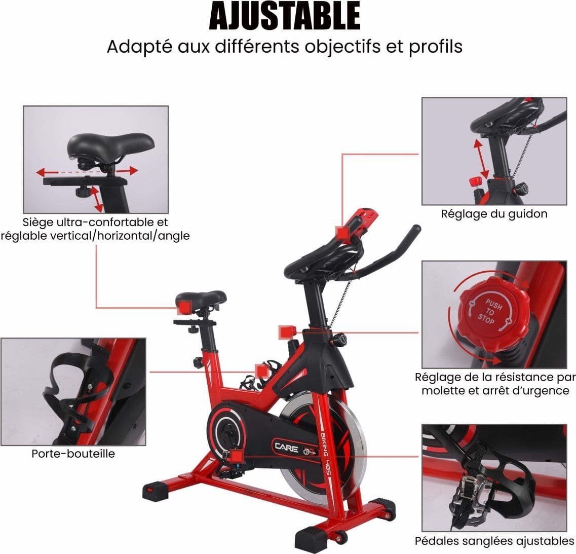 Vélo Biking Care Fitness 480-485 Rouge – Image 2