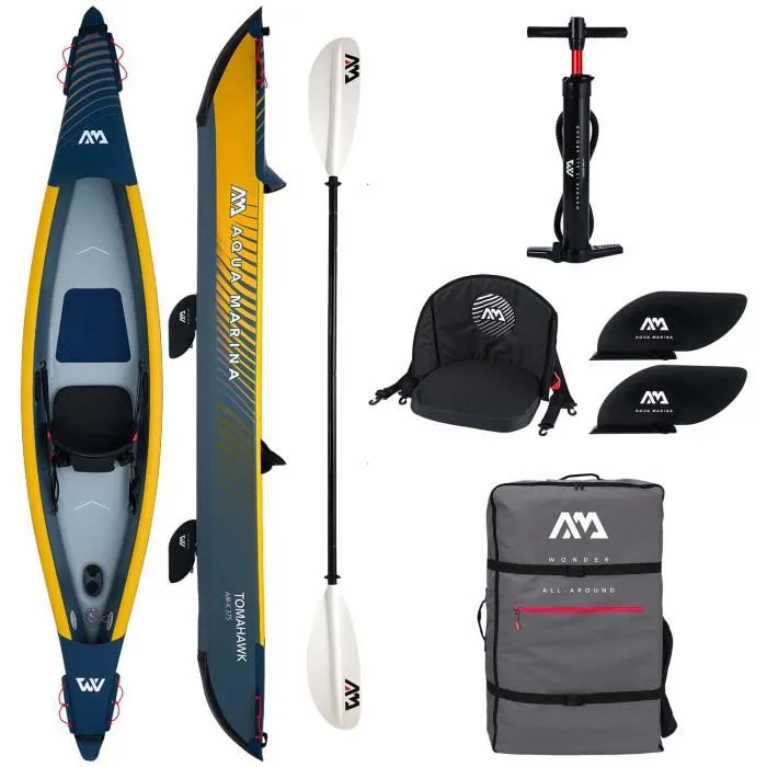 Kayak gonflable AQUA MARINA Tomahawk Air-K 375 - Jaune olive - 1 place - Pagaie KP-1