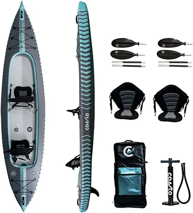Kayak gonflable COASTO Capitole 2 places - Gris/Bleu - Débutant/Intermédiaire/Avancé - 250 kg