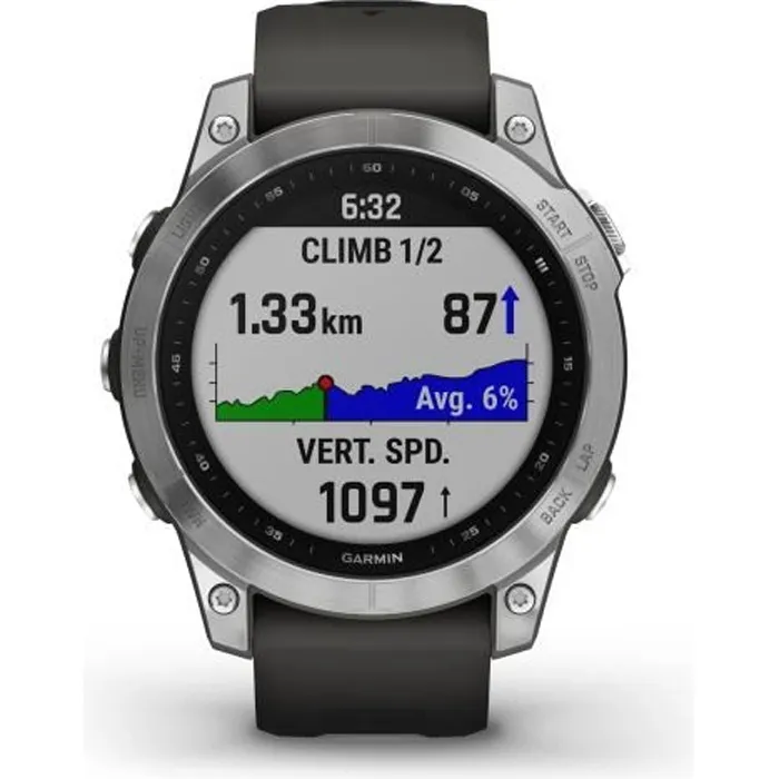 Montre Connectée GARMIN Fenix 7 - Noire & Argent - Entraînements Personnalisés - Autonomie Longue Durée