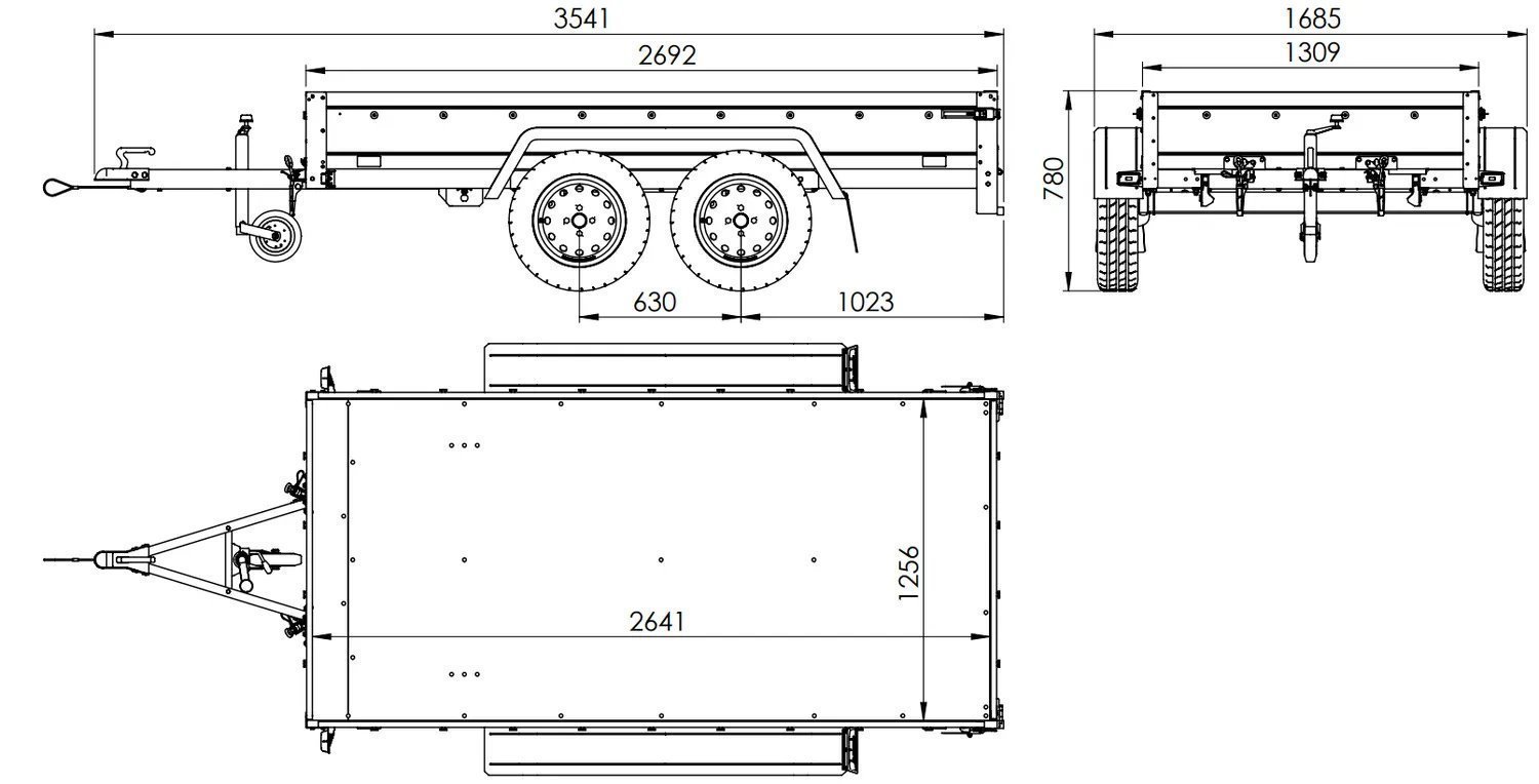 remorque double essieux unitrailer 264/2 kipp avec roue jockey, arceau et bâche grise – Image 2