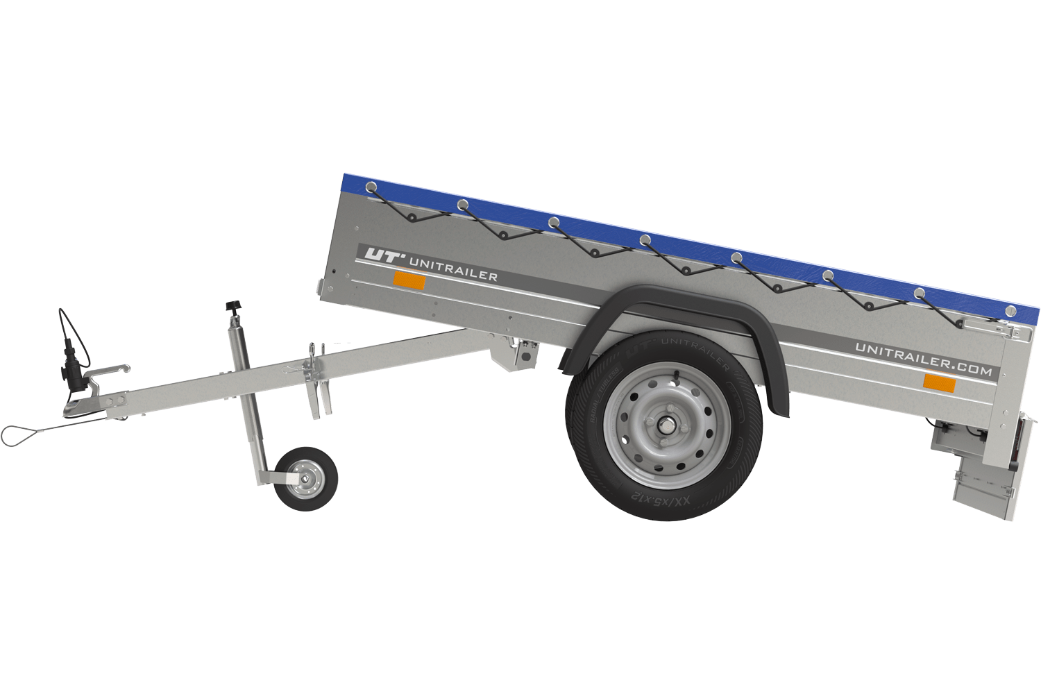 Remorque Garden Trailer 200 Kipp avec roue jockey et bâche plate bleue