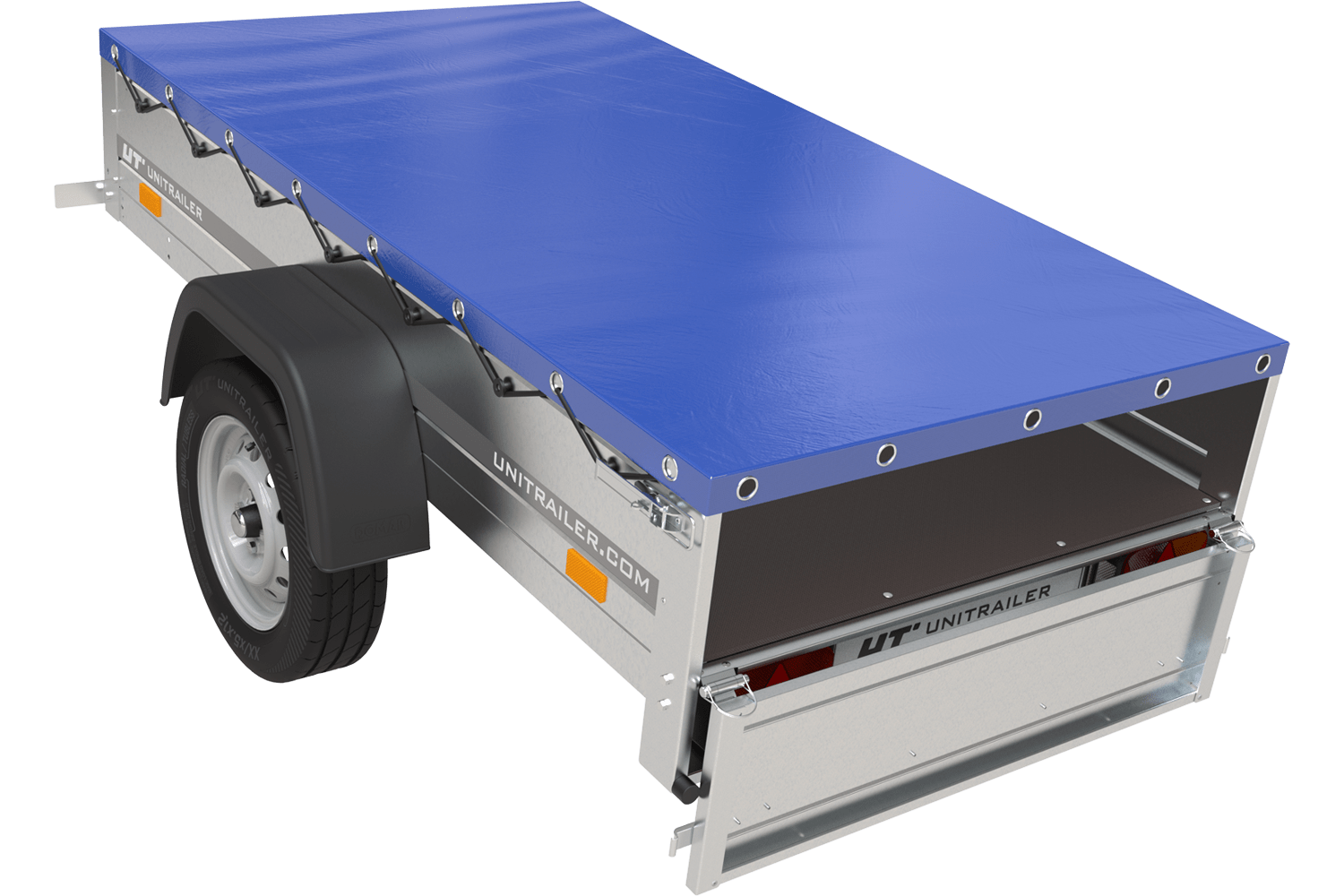 Remorque Garden Trailer 200 Kipp avec roue jockey et bâche plate bleue – Image 4