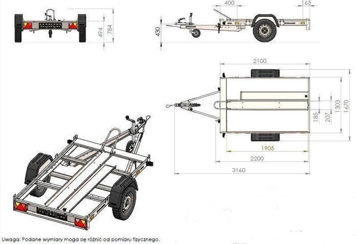 Remorque moto 1 rail unitraler sans plancher – Image 3