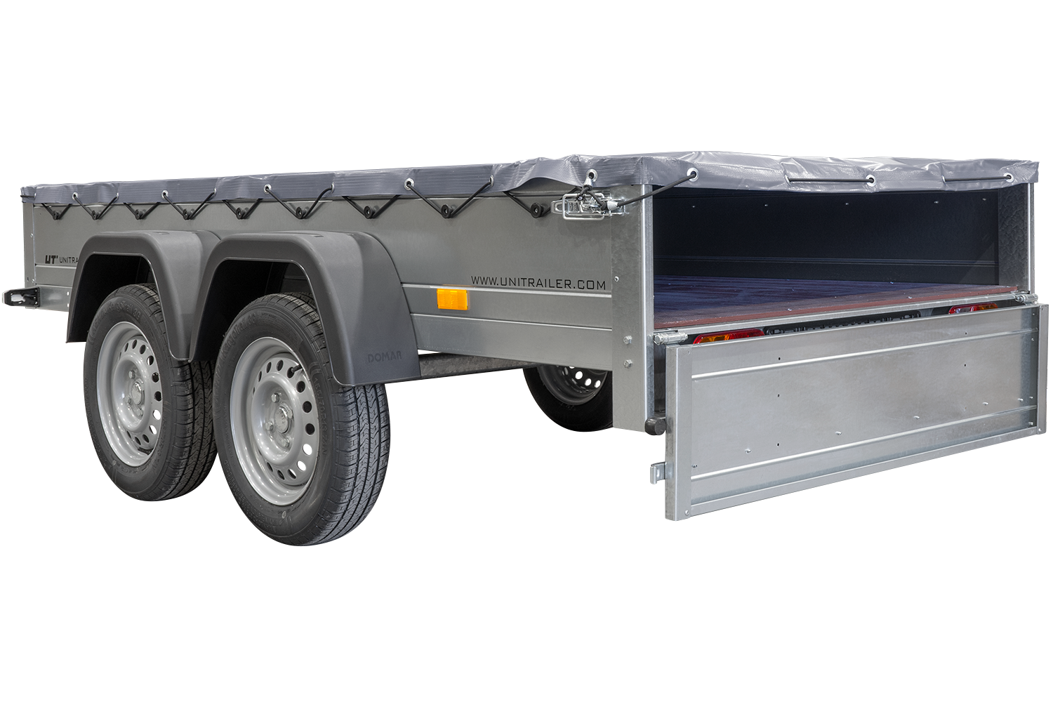 remorque unitrailer 264/2 kipp avec roue jockey, tige de support de bâche et bâche plate grise – Image 5